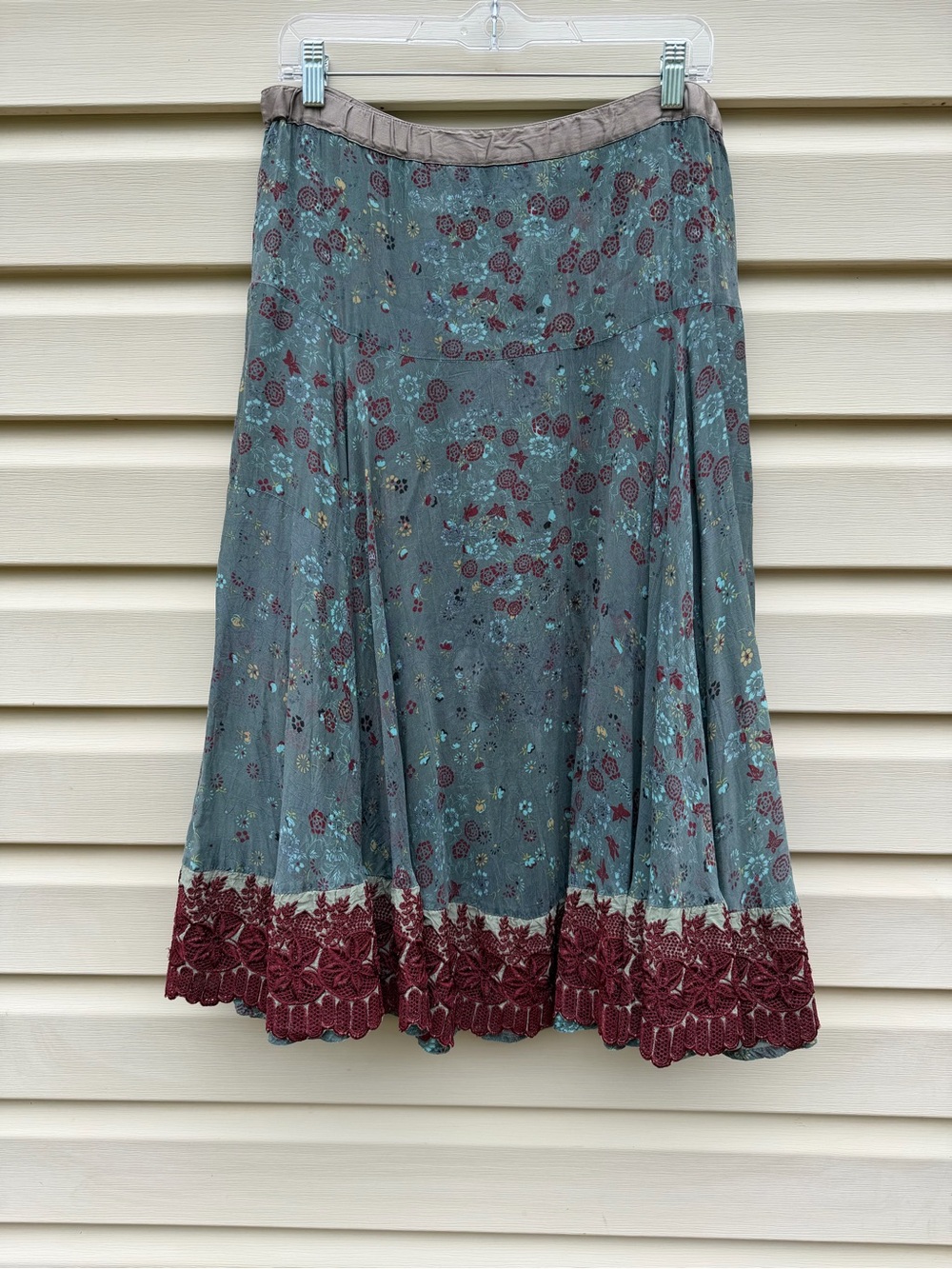 Johnny Was Floral Skirt Boho Lace Hem Midi Blue Size S - Picture 2 of 10